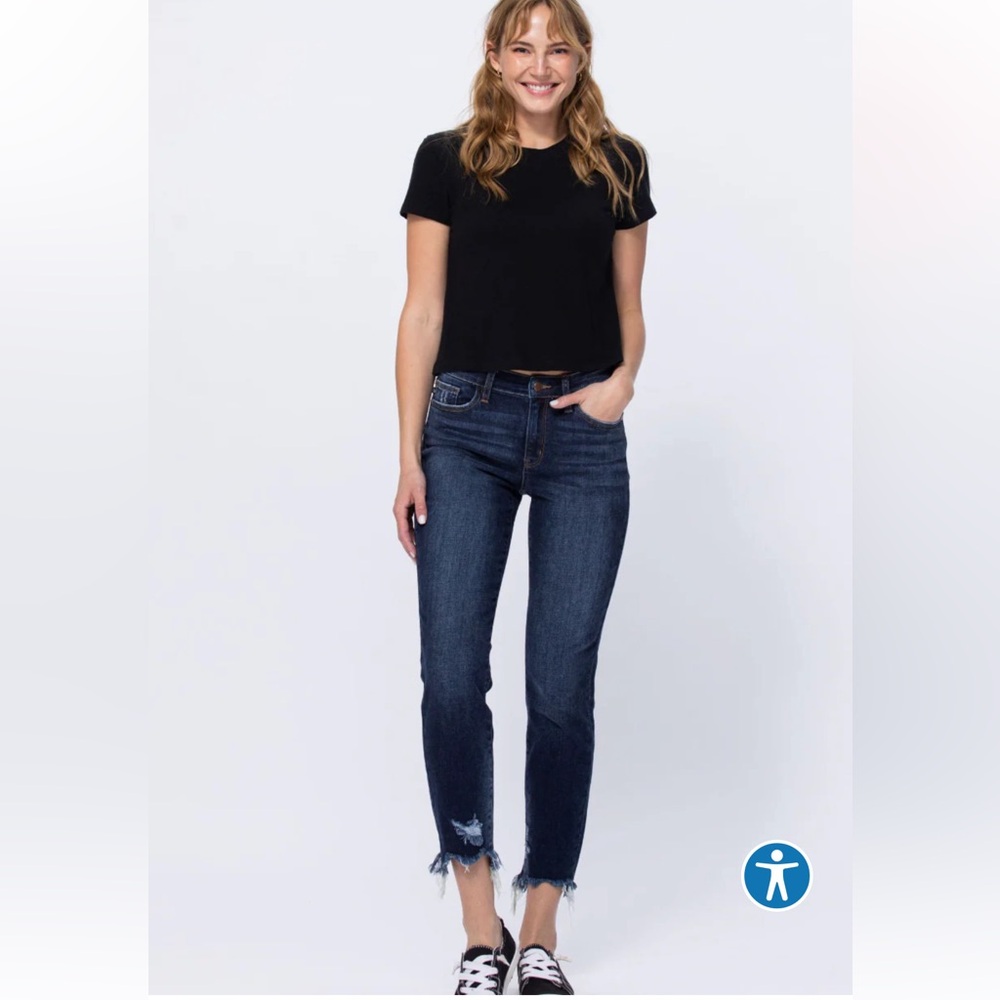 JUDY BLUE - Mid-Rise Slim Fit Dark Wash Boyfriend Jeans Style 82322 - NWT 1/25